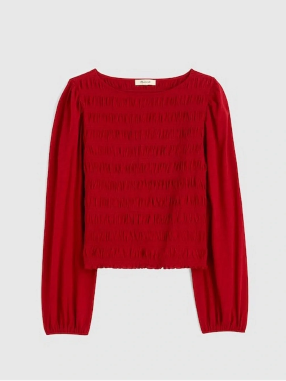 Madewell Red Smocked Long Sleeve Top Blouse XL